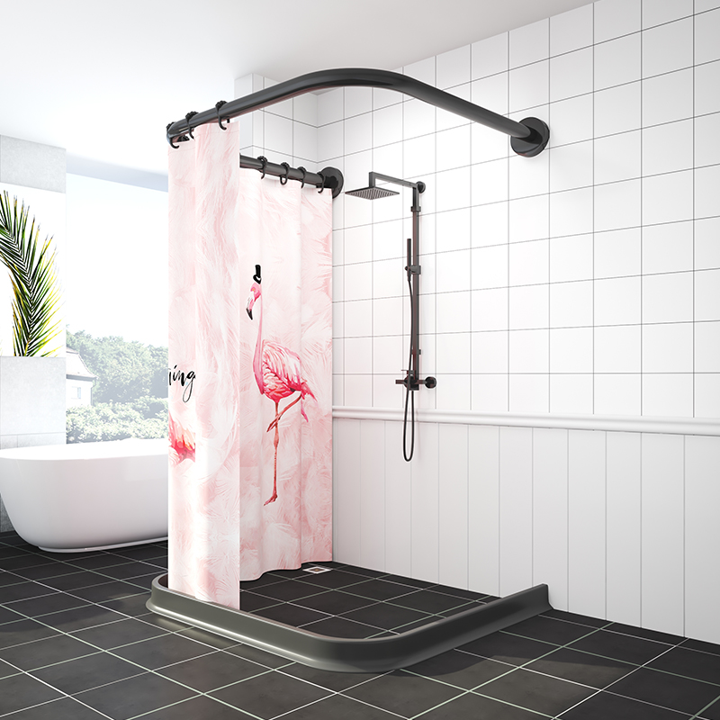 Shower curtain set punch-free bathroom u-shaped tarpaulin powder room shower partition window water blocking curtain dry and wet separation