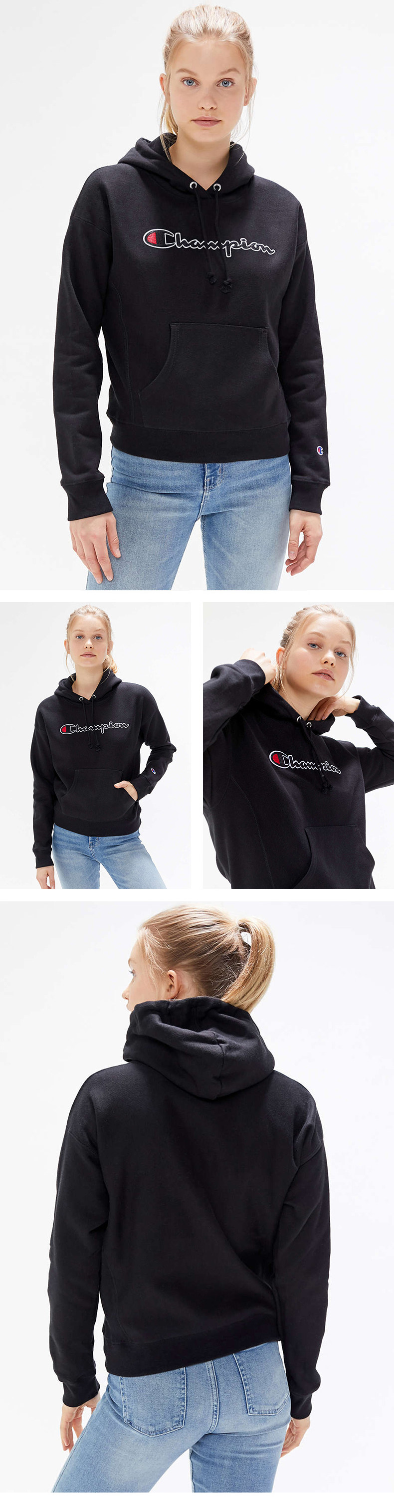 Champion 美版冠军 刺绣大logo 连帽抽绳宽松卫衣 图3