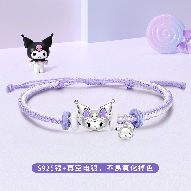 Kuromi Sterling Silver Bracelet for Women, New Style, Children's Braided Bracelet, Birthday and Graduation Gift
