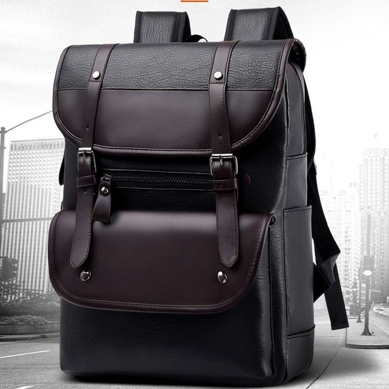 Leather bag men's backpack men's Korean street British middle school students schoolbag fashion all-match travel backpack