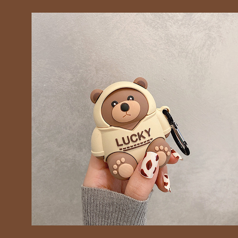 Cute thick cotton T bear AirPodspro protective sleeve Apple wireless Bluetooth headphone protective shell airpods1 2 3generation personality creativity super-mei silicone tide couple anti-fall wear