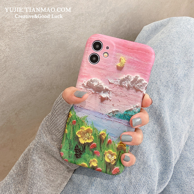 Personality creative oil painting applicable iphone11 mobile phone protection shell promax apple x xr xs max silica gel 8plus men 7p se2 anti-fall ipho