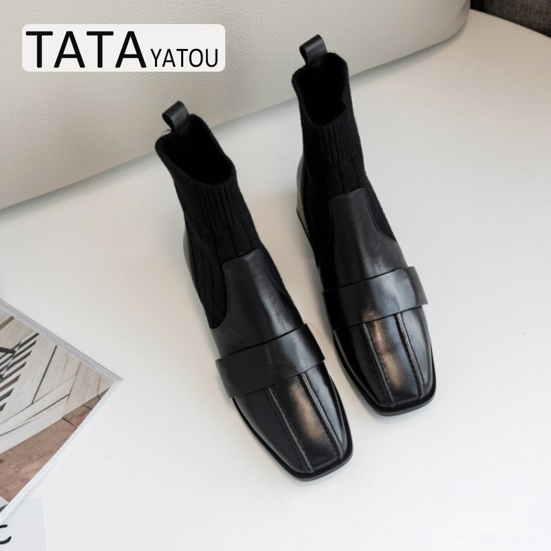 Tata Yatou he her girl's shoes with socks and lean boots and thin boots low heel and martin boots