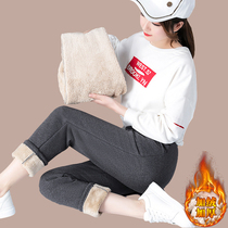 Plus velvet padded sweatpants womens autumn and winter 2021 New loose casual pants lamb velvet wear super thick cotton pants