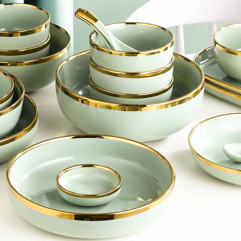 Light Luxury Ceramic Tableware Bowl and Plate Set for Home Use, Nordic Style with Gold Rim, High-End Single Rice Bowl, 2026 New Model