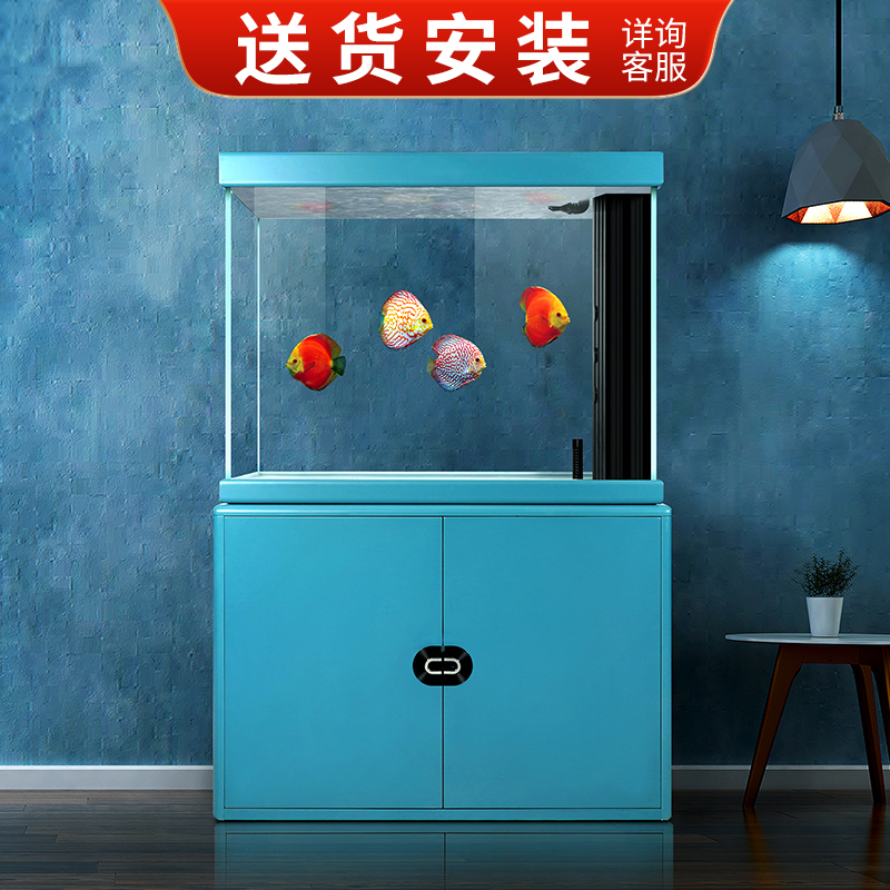 Beautiful new fish tank living room floor small and medium gold fish tank free of change water ultra white glass bottom filter aquarium