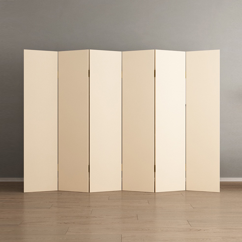 Beige and White Solid Color Cement Gray Chinese-Style Screen Partition for Living Room, Mobile Folding Office Divider, Folding Screen Background Wall