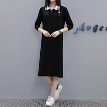 2020 Autumn dress new size womens fat mm loose slim casual embroidered dress long sweater skirt women