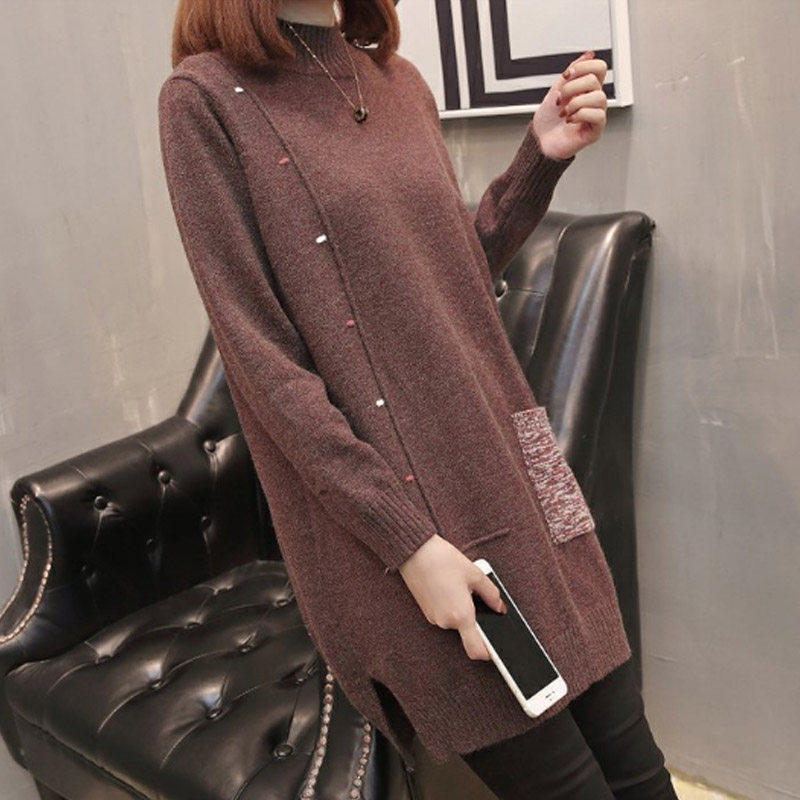 Fat plus size women's clothing autumn long version sweater base sweater Fat mm loose belly cover thin Western style sweater