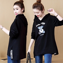Fat plus size womens hooded T-shirt sweater womens autumn and winter 200 pounds fat mm loose belly cover long-sleeved top clothes