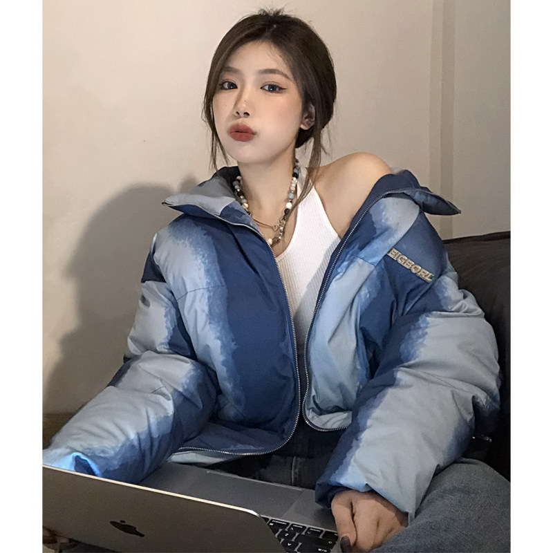 NEIGBORL Tide Brand Tie-Dye Gradient Cotton Clothes Men's and Women's New Winter Stand Collar Couple Cotton Clothes Casual Thickened Coat