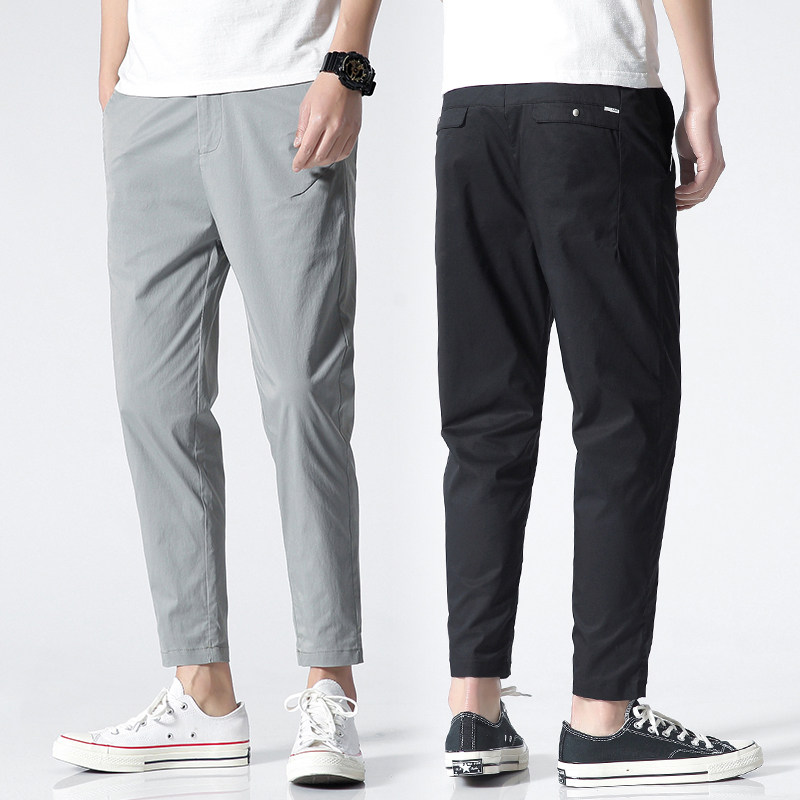 Pants Men's Summer Thin Ice Silk Men Casual Pants Loose Straight Cylinder Elastic 90% Little West Pants 100 Hitch Pants