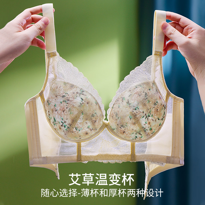 The new wormwood function-adjustable underwear sexy lace small chest big gathered no steel ring side closed bra