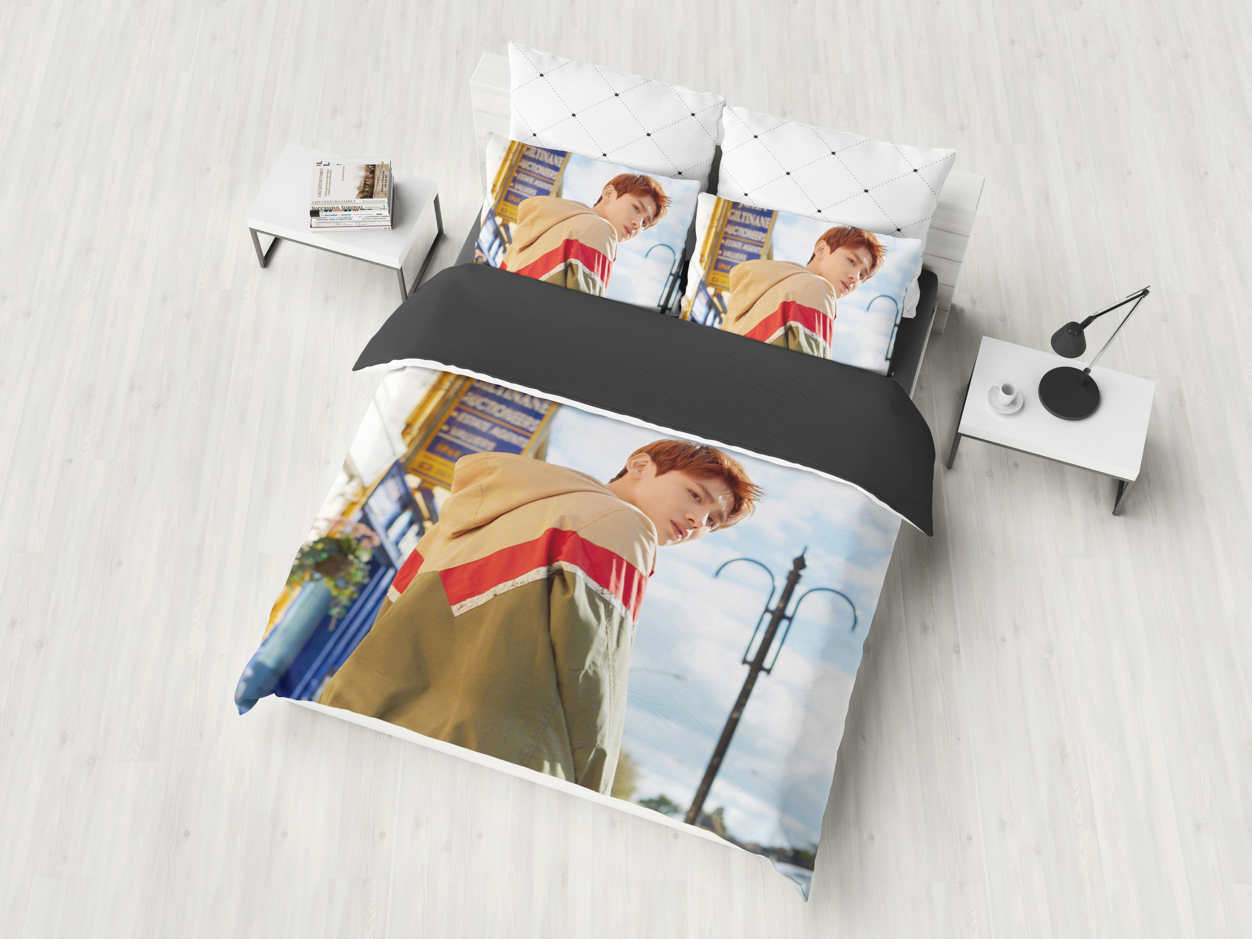 White Toast Pavilion to map custom sheet Quilt Cover Student Dormitory Three four pieces of Love Bean Sleeping with a Kiss For a Emotional Perimeter