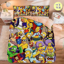 ins trendy cartoon The Simpsons bed sheet quilt set four-piece autumn and winter creative American animation single 3-piece set