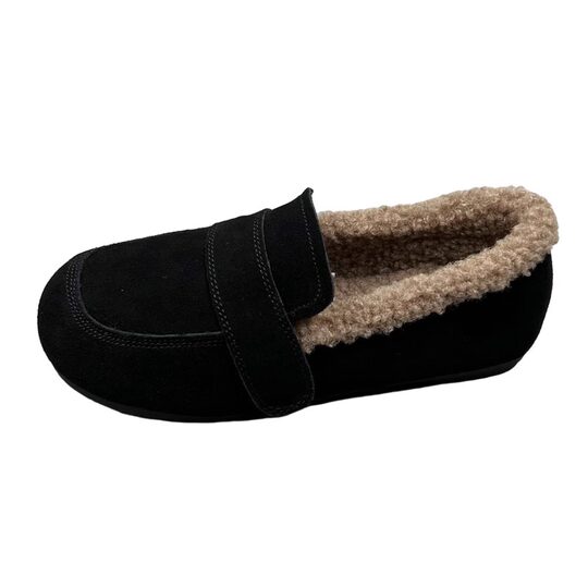 Genuine fur shoes for women, slip-on beanie shoes, autumn and winter 2025 new warm lambswool flat-soled beanie shoes