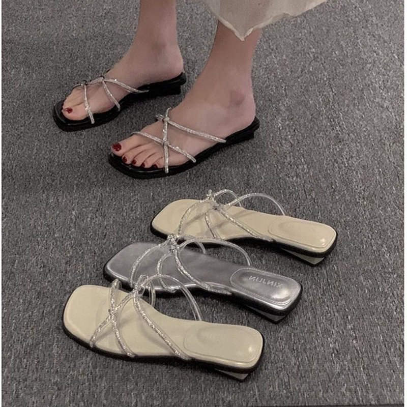 平底拖鞋女夏季外穿2026年新款时尚法式仙女风配裙子水钻凉拖鞋潮