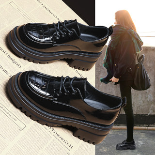 Black Genuine Leather Loafers for Women, Autumn and Winter, Fleece-Lined, 2025 New Style, Platform Thick-Soled Single Shoes, British Style Small Leather Shoes