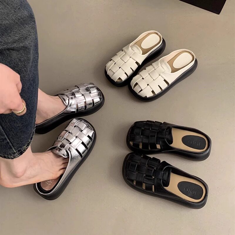 包头半拖鞋女夏季外穿2024年新款小个子增高气质仙女风罗马凉拖鞋