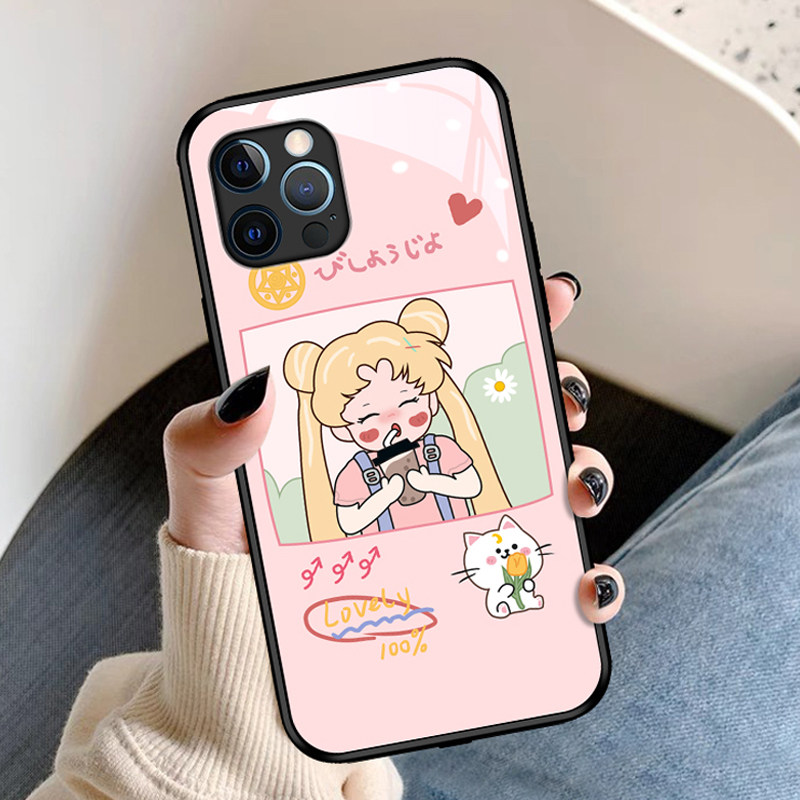 Cartoon Beauty Girl applies to Apple 13 phone protective shell iphone12promax glass new 11pro protective sleeve x anti-fall xsmax cute lady 12max