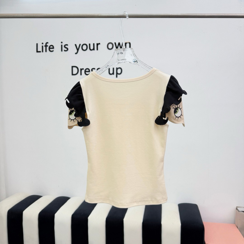 Nanyou 26 Summer New Betty Playful Cute Big-Eyed Doll Patchwork Slim-Fit Short-Sleeve T-Shirt for Women