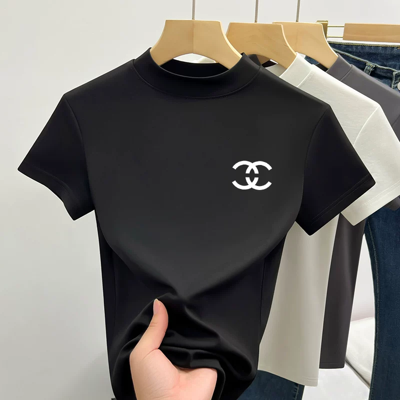 Белая летняя футболка, базовый костюм из приятного к телу материала, высокий воротник, Slim fit