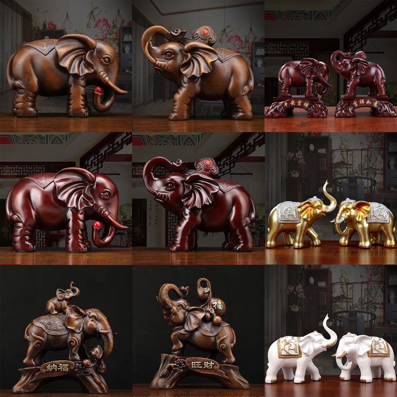 Elephant ornaments a pair of wooden TV wine cabinets creative living room porch craft gifts ornaments home decoration Bogu rack Chinese style
