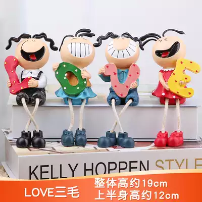 love Sanmao hanging foot doll resin handicraft ornaments living room partition Cartoon character trinkets ornaments