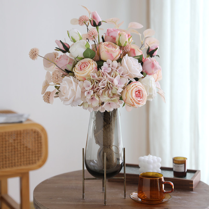 Taihuan high-end light luxury floral decoration simulation bouquet fake flower drying flower living room dining table model decoration