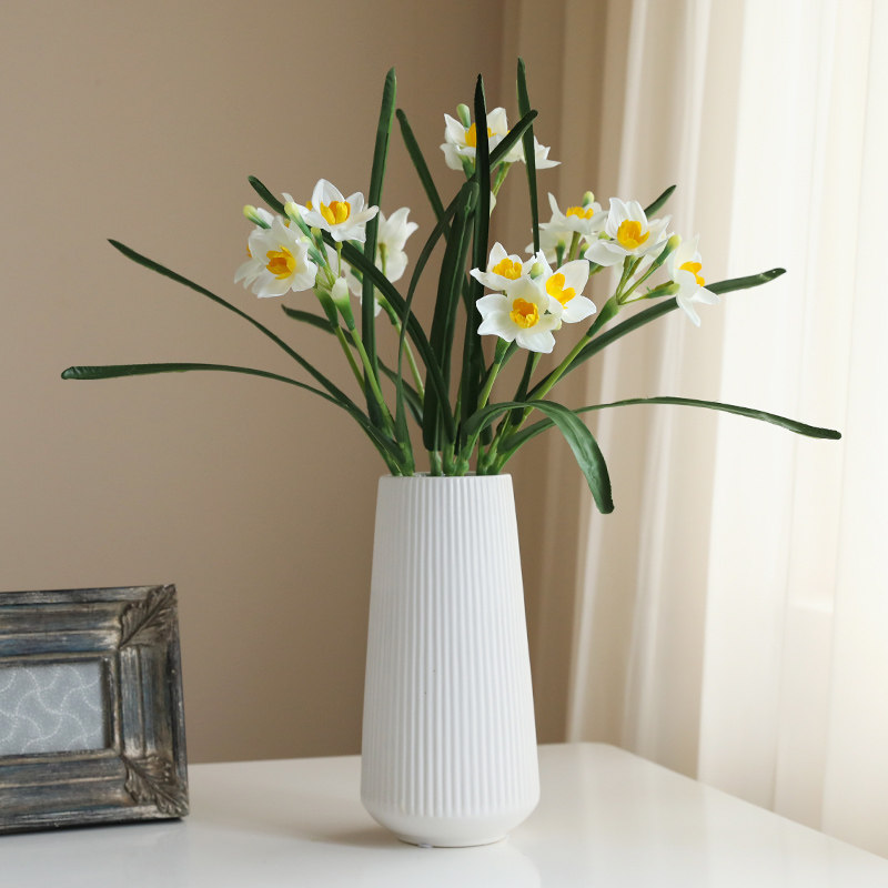 Taihuan Large multi-headed daffodil simulation bouquet fake flower silk flower potted fence floral art project soft decoration flower arrangement