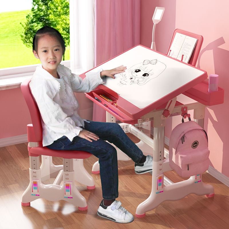 Home-Use Children's Study Desk, Adjustable Height Desk and Chair Set, Writing Desk, Storage-Friendly Drawing Board, Student Desk Home-Use Children's Study Desk, Adjustable Height Desk and Chair Set, Writing Desk, Storage-Friendly Drawing Board, Student Desk