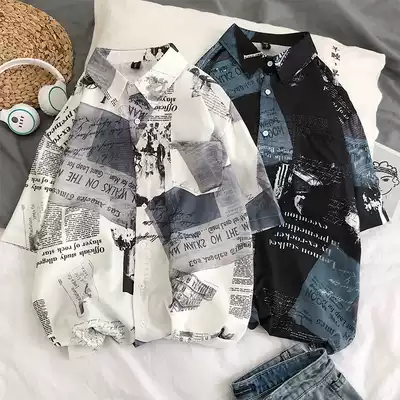 Shirt women retro port flavor super A top chic summer short sleeve newspaper shirt design sense niche 2021 New
