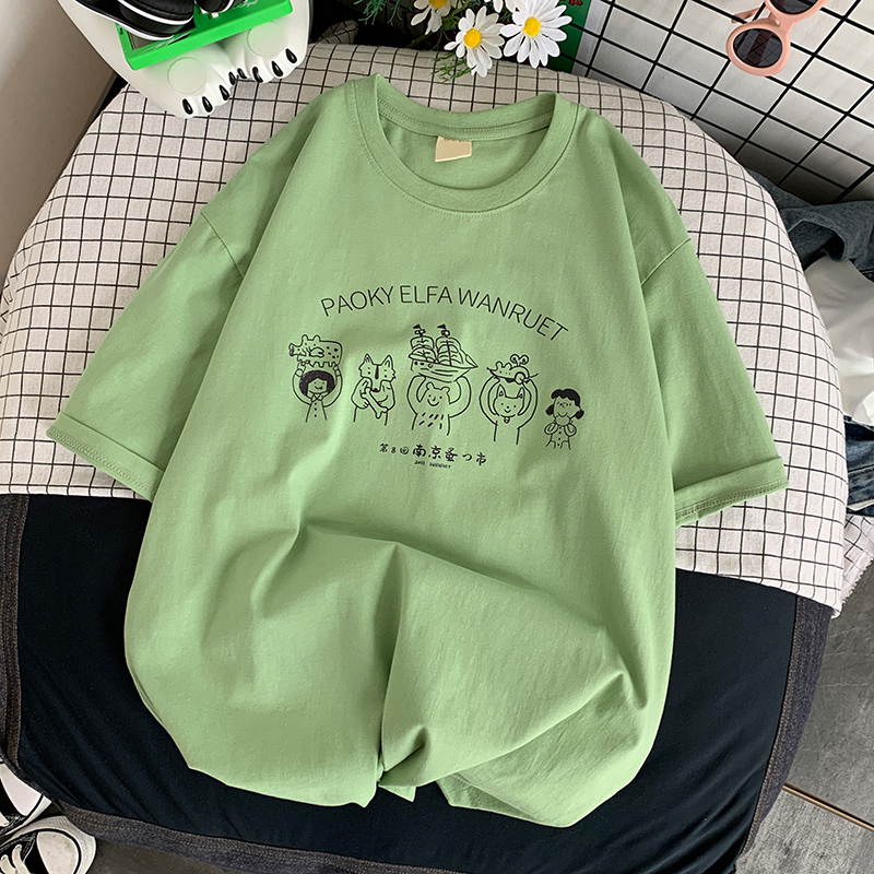 Greenpure cotton Short sleeve female summer easy solar system student T-shirt ins tide 2021 new pattern Body shirt chic Hong Kong flavor jacket