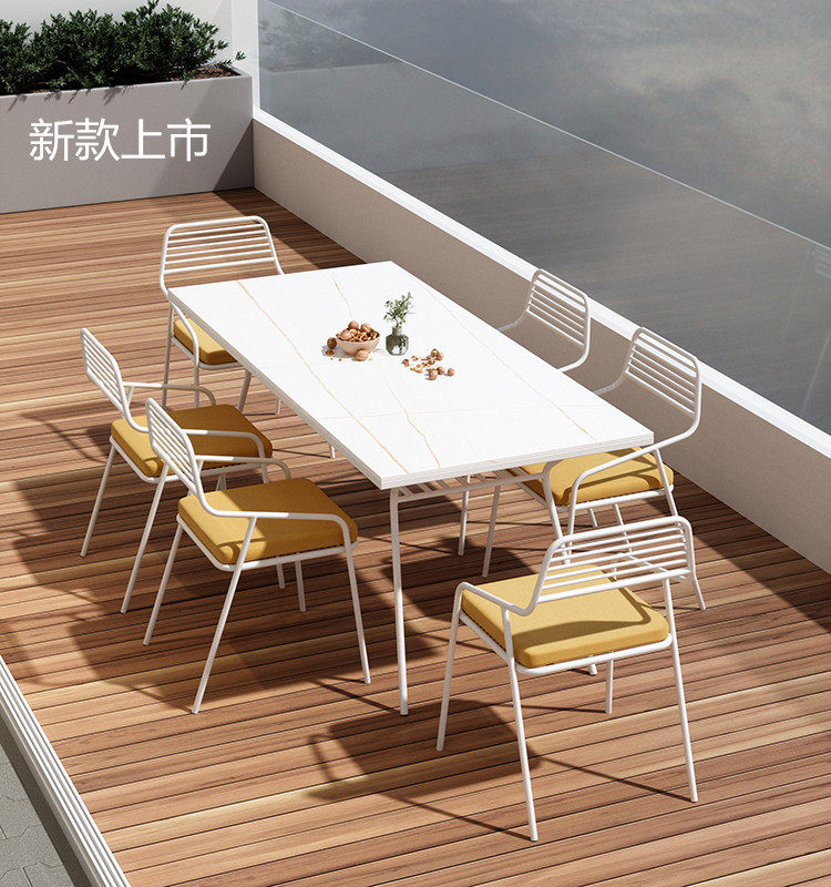 Nordic outdoor wrought iron slate marble dining table and chairs villa courtyard terrace garden leisure white table and chair combination
