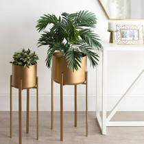 Nordic minimalist indoor net red iron art gold flower shelf living room balcony decoration art floor-style white flower pots shelf