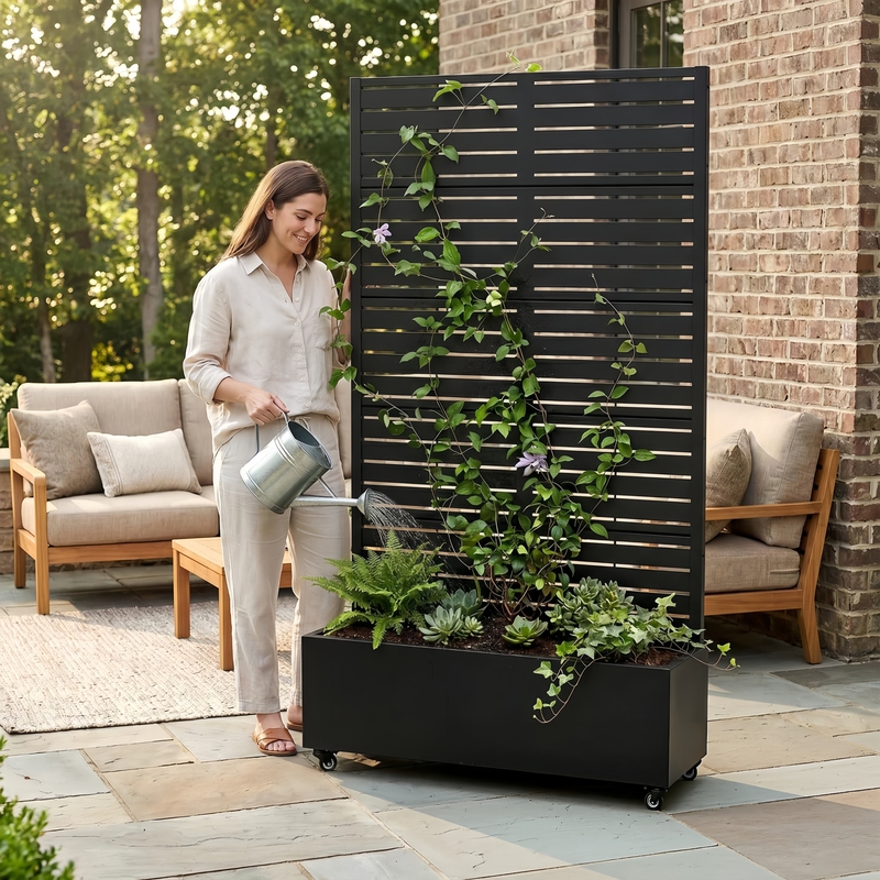 Flower Box with Grille, Climbing Plant Planter, Screen, Mobile with Wheels, Outdoor Planting and Landscaping, Garden Partition, Gardening Flower Box Flower Box with Grille, Climbing Plant Planter, Screen, Mobile with Wheels, Outdoor Planting and Landscaping, Garden Partition, Gardening Flower Box