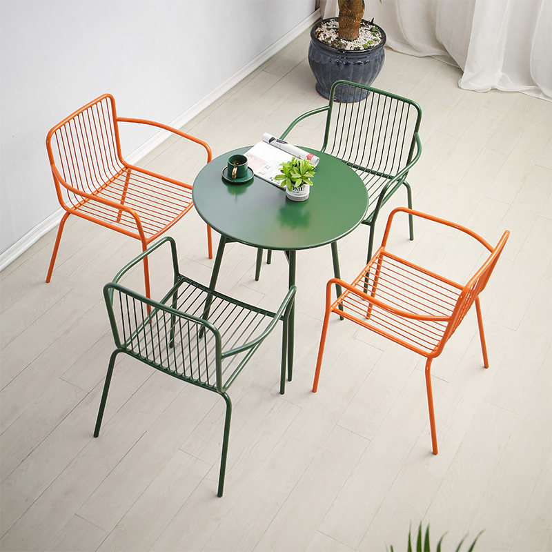 Nordic simple milk tea shop wrought iron outdoor table and chair combination garden Rutai art leisure chair YangTai three-piece set