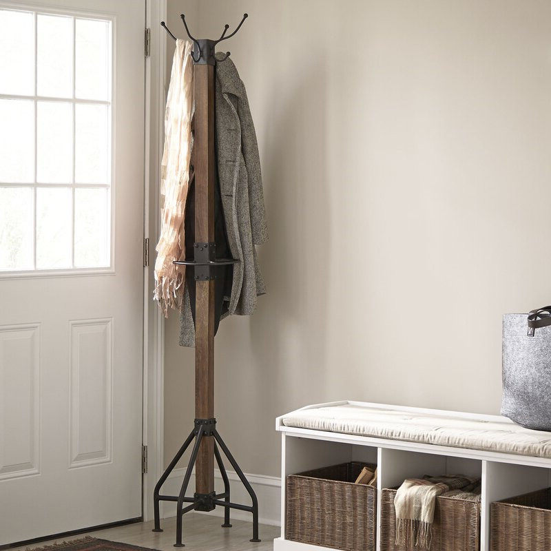 American country wrought iron retro floor-to-ceiling coat rack high-end light luxury hanging metal bag rack bedroom solid wood clothes rack