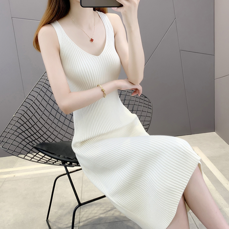 Spring Thickened Bodycon Sweater Dress for Women, Mid-Length Knitted Camisole Dress, Petite Tank Dress, Base Dress Spring Thickened Bodycon Sweater Dress for Women, Mid-Length Knitted Camisole Dress, Petite Tank Dress, Base Dress