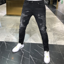 European station autumn mens trousers fashion wild personality creative lines horse print slim casual jeans men
