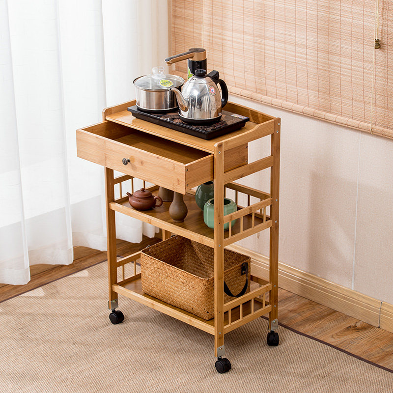 Mobile small tea table edge cabinet tea table solid wood living room tea tea water rack tea set tea car burning kettle set object shelf-Taobao