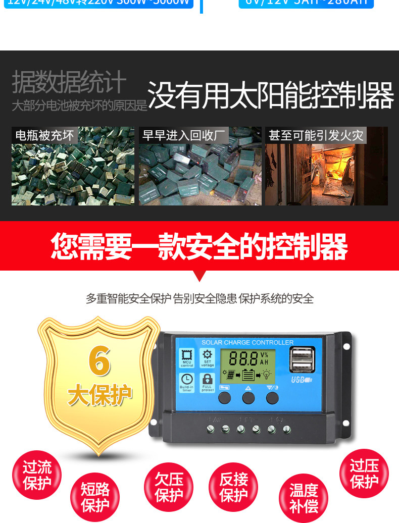 Зарядное устройство 太阳能控制器12v24v铅酸锂电池通用型10a20a30a家用光伏板充电器 AK