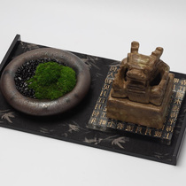 Chinese style club sales office study collection room decoration jade seal ink movable type printing flower vessel moss