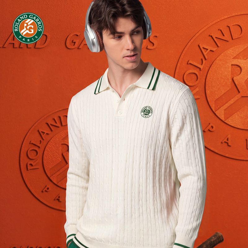 [Roland Garros] French Open Long-Sleeved Knitwear Men's Early Autumn Tennis Wear Versatile Sports Top with Polo Collar