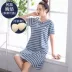 Bộ đồ ngủ có đệm ngực mùa hè cotton mỏng có thể mặc bên ngoài cho bà bầu rộng rãi bộ đồ ngủ nữ 200 kg có áo ngực mùa hè - Đêm đầm