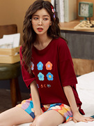 Bộ đồ ngủ nữ mùa hè cotton có thể mặc phiên bản Hàn Quốc của dễ thương in ngắn sleevestudent ngắn tay kích thước lớn lỏng womens quần áo về nhà.