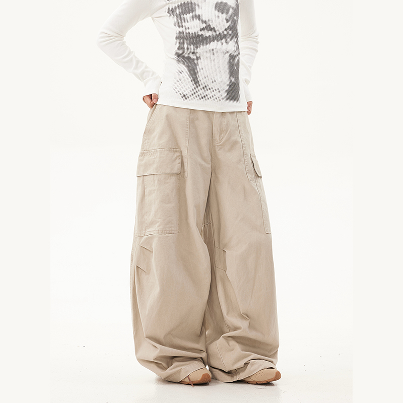 Vintage American-Style Design Curved Knife Casual Pants for Women, Versatile Hip-Hop Multi-Pocket Loose Cargo Pants for Spring and Summer