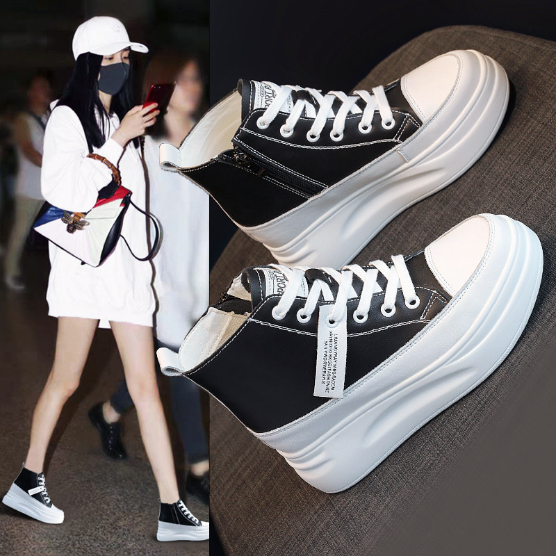 High tube inner heightening small white shoes 2022 spring new spring models all-match leather thick bottom 8cm leisure sports tide ins