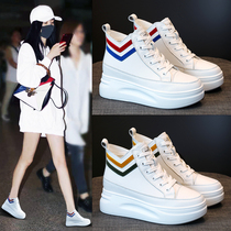 High Help little white shoes women 2022 spring new 100 hitch Burst Genuine Leather Spring thick bottom 8cm Heightening Casual Shoes