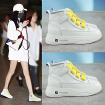 Small White Shoes Woman 2021 Spring new genuine leather 100 hitch Heightening Women Shoes Magic Patch Thick Bottom Sports Casual Single Shoes